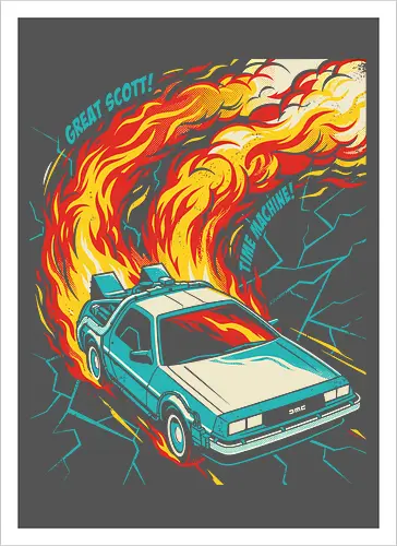 Retro Time Machine DeLorean Pop Art