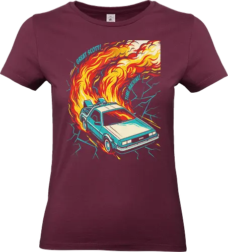 Retro Time Machine DeLorean Pop Art - great scott shirt, time machine t-shirt, retro delorean graphic tee, 80s sci-fi movie apparel, time travel fan art, vintage movie car shirt, back to the future vibes, 1980s nostalgia clothing, fire trails car design, pop art movie tee, cinematic vehicle graphic, geek culture streetwear, futuristic retro car top, classic sci-fi quote shirt, teal and orange car art, time machine illustration, movie enthusiast gift, retro action movie merch, iconic 80s film t-shirt - Standard T-Shirt (Frauen)