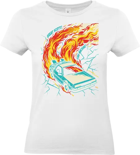 Retro Time Machine DeLorean Pop Art - great scott shirt, time machine t-shirt, retro delorean graphic tee, 80s sci-fi movie apparel, time travel fan art, vintage movie car shirt, back to the future vibes, 1980s nostalgia clothing, fire trails car design, pop art movie tee, cinematic vehicle graphic, geek culture streetwear, futuristic retro car top, classic sci-fi quote shirt, teal and orange car art, time machine illustration, movie enthusiast gift, retro action movie merch, iconic 80s film t-shirt - Standard T-Shirt (Frauen)
