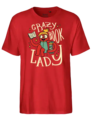 verrückte Bücherfrau - book lady, leseratte, bücherwurm, lesen, bibliothek, buch liebe, nerd girl, literatur, lesen macht glücklich, geschenkidee, autor, roman, vintage, lustig, t shirt design - Fairtrade T-Shirt