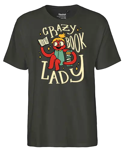verrückte Bücherfrau - book lady, leseratte, bücherwurm, lesen, bibliothek, buch liebe, nerd girl, literatur, lesen macht glücklich, geschenkidee, autor, roman, vintage, lustig, t shirt design - Fairtrade T-Shirt