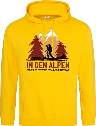 Wandern Glück – Vintage Berge Sonnenaufgang Illustration