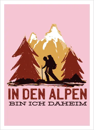 Wandern Glück – Vintage Berge Sonnenaufgang Illustration