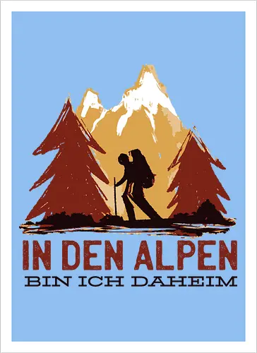 Wandern Glück – Vintage Berge Sonnenaufgang Illustration