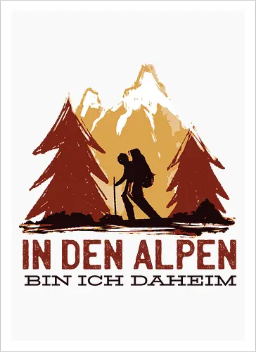 Wandern Glück – Vintage Berge Sonnenaufgang Illustration