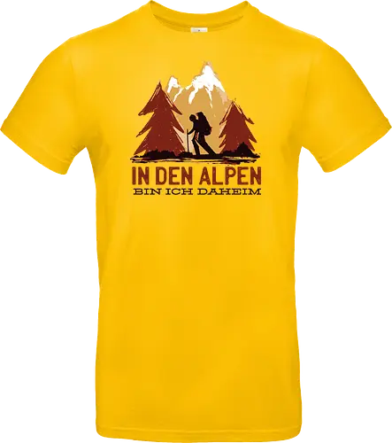 Wandern Glück – Vintage Berge Sonnenaufgang Illustration