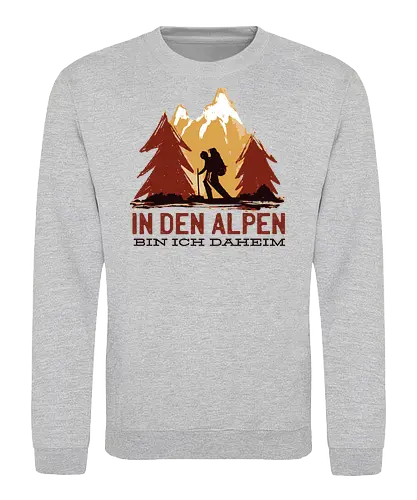 Wandern Glück – Vintage Berge Sonnenaufgang Illustration - wandern shirt, berge vintage, outdoor kleidung, trekking design, natur liebe, alpen wandern, wanderlust, bergsteiger geschenk, retro berge grafik, camping outfit, abenteuer shirt, hiking deutschland, natur illustration, wanderer stil, berg sonne - Sweatshirt