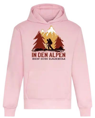 Wandern Glück – Vintage Berge Sonnenaufgang Illustration - wandern shirt, berge vintage, outdoor kleidung, trekking design, natur liebe, alpen wandern, wanderlust, bergsteiger geschenk, retro berge grafik, camping outfit, abenteuer shirt, hiking deutschland, natur illustration, wanderer stil, berg sonne - Heavyweight Hoodie