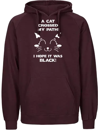 Eine schwarze Katze hat meinen Weg gekreuzt – ich liebe schwarze Katzen - schwarze katze, black cat, superstition, aberglaube, lustig, humor, sarkasmus, ironisch, katzenhumor, tierliebe, halloween, alternative stil, dark humor, katzenliebe, goth, gothic, popkultur, witziges motiv, funny design, geschenkidee, trendig, subkultur, cartoon katze, comic stil, meme stil, witch, wizard, black magic, kawaii, wiccan - Fairtrade Hoodie