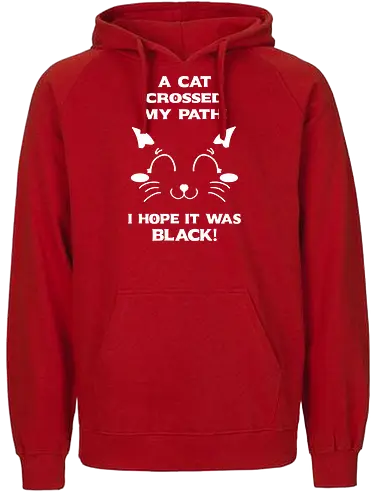 Eine schwarze Katze hat meinen Weg gekreuzt – ich liebe schwarze Katzen - schwarze katze, black cat, superstition, aberglaube, lustig, humor, sarkasmus, ironisch, katzenhumor, tierliebe, halloween, alternative stil, dark humor, katzenliebe, goth, gothic, popkultur, witziges motiv, funny design, geschenkidee, trendig, subkultur, cartoon katze, comic stil, meme stil, witch, wizard, black magic, kawaii, wiccan - Fairtrade Hoodie