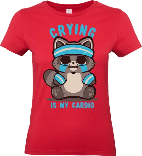 Crying is my Cardio Raccoon - Cardio-Training zum Heulen, lustiges Training, Fitnessstudio-Humor, crying cardio, funny workout, gym humor, fitness joke, raccoon, cardio humor, funny gym, workout meme, gym raccoon, lazy fitness, fitness pun, sweat tears - Standard T-Shirt (Frauen)