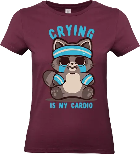Crying is my Cardio Raccoon - Cardio-Training zum Heulen, lustiges Training, Fitnessstudio-Humor, crying cardio, funny workout, gym humor, fitness joke, raccoon, cardio humor, funny gym, workout meme, gym raccoon, lazy fitness, fitness pun, sweat tears - Standard T-Shirt (Frauen)