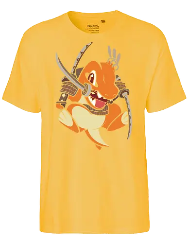 Samurai Starter - samurai charmander shirt, japanese warrior lizard tee, anime samurai mashup, fire lizard graphic t-shirt, katana wielding monster, shogun pocket monster apparel, cute samurai anime design, japanese armor lizard shirt, minimalist anime streetwear, fire type warrior top, funny samurai pet gift, bushido anime clothing, orange lizard swordsman, traditional japanese anime art, monster trainer gift, martial arts anime shirt, ronin fire creature, unique anime fan merch, heroic lizard graphic - Fairtrade T-Shirt