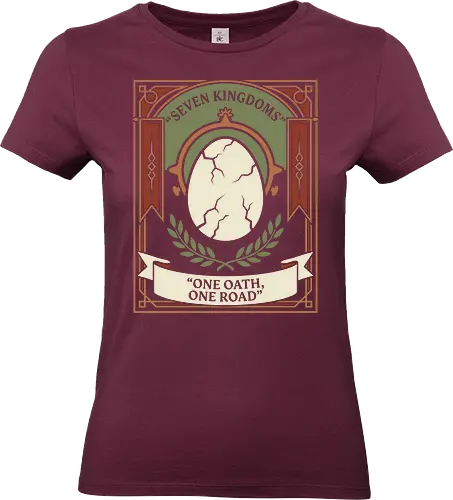 One Oath, One Road - one oath one road shirt, seven kingdoms t-shirt, dragon egg graphic tee, high fantasy apparel, medieval heraldry clothing, dragon rider shirt, vintage fantasy design, crown and throne merch, mythical creature t-shirt, epic saga clothing, laurel wreath graphic, ornate frame fantasy art, fire and blood vibes, kingdom lore apparel, dragon egg illustration, royal house t-shirt, fantasy book lover gift, dragon scale design, dragon heir streetwear - Standard T-Shirt (Frauen)