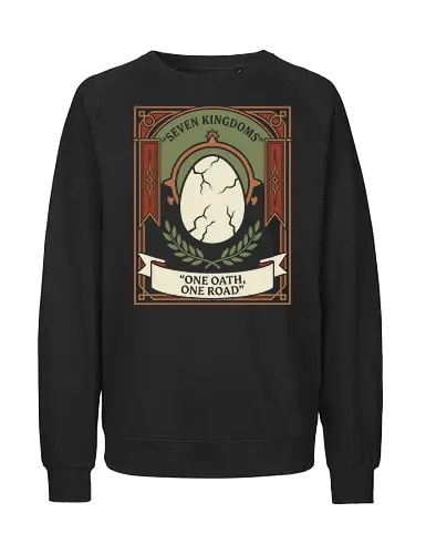 One Oath, One Road - one oath one road shirt, seven kingdoms t-shirt, dragon egg graphic tee, high fantasy apparel, medieval heraldry clothing, dragon rider shirt, vintage fantasy design, crown and throne merch, mythical creature t-shirt, epic saga clothing, laurel wreath graphic, ornate frame fantasy art, fire and blood vibes, kingdom lore apparel, dragon egg illustration, royal house t-shirt, fantasy book lover gift, dragon scale design, dragon heir streetwear - Fairtrade Sweatshirt