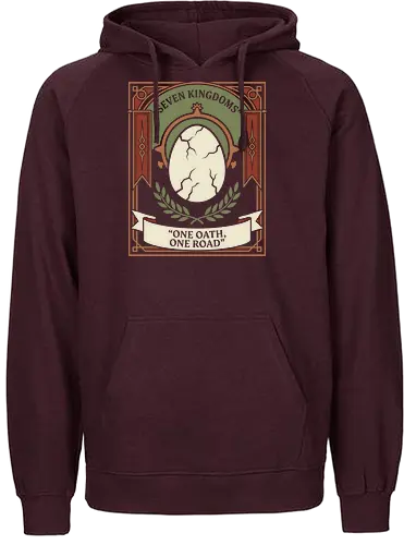 One Oath, One Road - one oath one road shirt, seven kingdoms t-shirt, dragon egg graphic tee, high fantasy apparel, medieval heraldry clothing, dragon rider shirt, vintage fantasy design, crown and throne merch, mythical creature t-shirt, epic saga clothing, laurel wreath graphic, ornate frame fantasy art, fire and blood vibes, kingdom lore apparel, dragon egg illustration, royal house t-shirt, fantasy book lover gift, dragon scale design, dragon heir streetwear - Fairtrade Hoodie