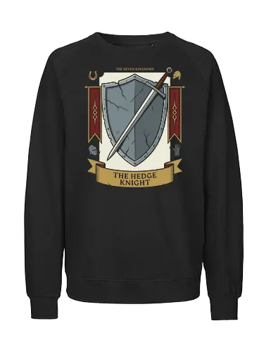 The Hedge Knight - the hedge knight shirt, seven kingdoms t-shirt, knight shield and sword graphic, high fantasy apparel, medieval heraldry clothing, chivalry t-shirt, battle worn shield design, knight errant gear, fantasy book lover gift, epic saga clothing, vintage knightly art, warrior house crest, medieval tournament tee, knightly armor illustration, fantasy world streetwear, heroic knight top, sword and shield graphic, historical fantasy merch, seven kingdoms lore shirt - Fairtrade Sweatshirt