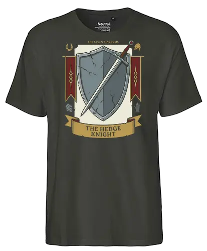 The Hedge Knight - the hedge knight shirt, seven kingdoms t-shirt, knight shield and sword graphic, high fantasy apparel, medieval heraldry clothing, chivalry t-shirt, battle worn shield design, knight errant gear, fantasy book lover gift, epic saga clothing, vintage knightly art, warrior house crest, medieval tournament tee, knightly armor illustration, fantasy world streetwear, heroic knight top, sword and shield graphic, historical fantasy merch, seven kingdoms lore shirt - Fairtrade T-Shirt