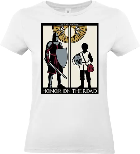 Honor on the Road - honor on the road shirt, knight and squire t-shirt, seven kingdoms graphic tee, high fantasy apparel, medieval knight clothing, master and apprentice shirt, wandering knight design, epic fantasy t-shirt, knightly honor top, fantasy book lover gift, vintage heraldry style, armored warrior apparel, medieval quest clothing, heroic silhouette shirt, sword and shield art, fantasy world streetwear, chivalry and honor tee, knightly duo graphic, seven kingdoms lore merch - Standard T-Shirt (Frauen)