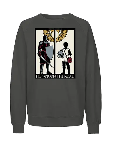 Honor on the Road - honor on the road shirt, knight and squire t-shirt, seven kingdoms graphic tee, high fantasy apparel, medieval knight clothing, master and apprentice shirt, wandering knight design, epic fantasy t-shirt, knightly honor top, fantasy book lover gift, vintage heraldry style, armored warrior apparel, medieval quest clothing, heroic silhouette shirt, sword and shield art, fantasy world streetwear, chivalry and honor tee, knightly duo graphic, seven kingdoms lore merch - Fairtrade Sweatshirt