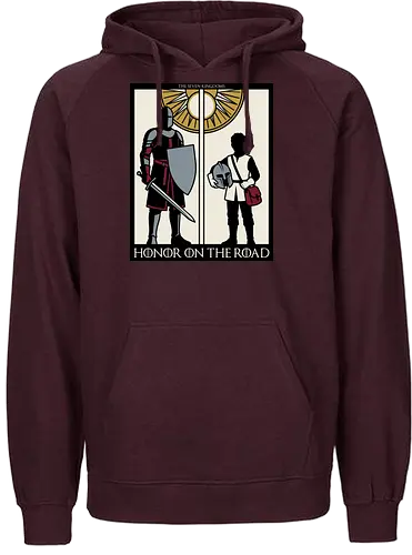 Honor on the Road - honor on the road shirt, knight and squire t-shirt, seven kingdoms graphic tee, high fantasy apparel, medieval knight clothing, master and apprentice shirt, wandering knight design, epic fantasy t-shirt, knightly honor top, fantasy book lover gift, vintage heraldry style, armored warrior apparel, medieval quest clothing, heroic silhouette shirt, sword and shield art, fantasy world streetwear, chivalry and honor tee, knightly duo graphic, seven kingdoms lore merch - Fairtrade Hoodie