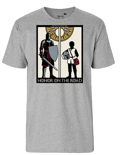 Honor on the Road - honor on the road shirt, knight and squire t-shirt, seven kingdoms graphic tee, high fantasy apparel, medieval knight clothing, master and apprentice shirt, wandering knight design, epic fantasy t-shirt, knightly honor top, fantasy book lover gift, vintage heraldry style, armored warrior apparel, medieval quest clothing, heroic silhouette shirt, sword and shield art, fantasy world streetwear, chivalry and honor tee, knightly duo graphic, seven kingdoms lore merch - Fairtrade T-Shirt