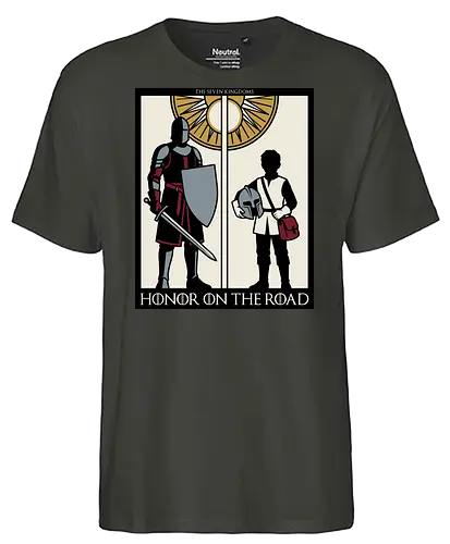Honor on the Road - honor on the road shirt, knight and squire t-shirt, seven kingdoms graphic tee, high fantasy apparel, medieval knight clothing, master and apprentice shirt, wandering knight design, epic fantasy t-shirt, knightly honor top, fantasy book lover gift, vintage heraldry style, armored warrior apparel, medieval quest clothing, heroic silhouette shirt, sword and shield art, fantasy world streetwear, chivalry and honor tee, knightly duo graphic, seven kingdoms lore merch - Fairtrade T-Shirt