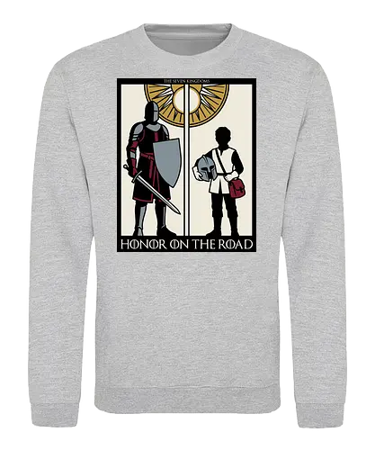 Honor on the Road - honor on the road shirt, knight and squire t-shirt, seven kingdoms graphic tee, high fantasy apparel, medieval knight clothing, master and apprentice shirt, wandering knight design, epic fantasy t-shirt, knightly honor top, fantasy book lover gift, vintage heraldry style, armored warrior apparel, medieval quest clothing, heroic silhouette shirt, sword and shield art, fantasy world streetwear, chivalry and honor tee, knightly duo graphic, seven kingdoms lore merch - Sweatshirt