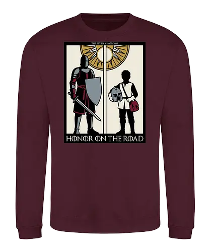 Honor on the Road - honor on the road shirt, knight and squire t-shirt, seven kingdoms graphic tee, high fantasy apparel, medieval knight clothing, master and apprentice shirt, wandering knight design, epic fantasy t-shirt, knightly honor top, fantasy book lover gift, vintage heraldry style, armored warrior apparel, medieval quest clothing, heroic silhouette shirt, sword and shield art, fantasy world streetwear, chivalry and honor tee, knightly duo graphic, seven kingdoms lore merch - Sweatshirt