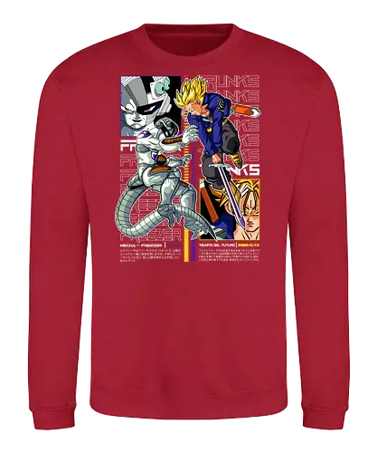 Future Trunks vs Frieza - dragon ball z, future trunks, mecha frieza, trunks vs frieza, anime battle, legendary scene, shonen anime, manga anime, japanese anime, anime art - Sweatshirt