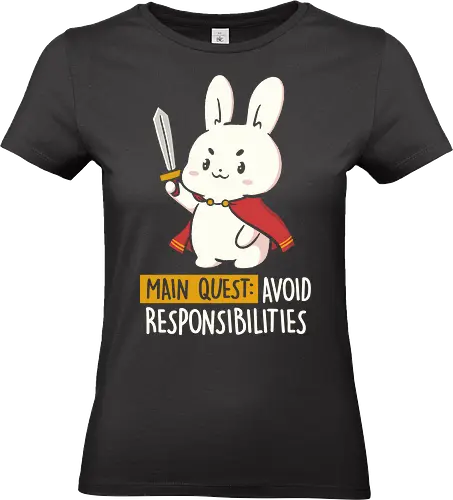 Main Quest: Avoid Responsibilities - koalatees, koala, bunny, rabbit, sword, lazy, procrastination, gamer, rpg, ironic, funny, sarcastic, kawaii - Standard T-Shirt (Frauen)