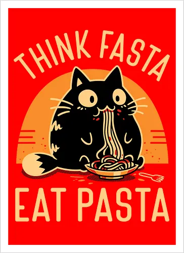 Think Fasta Eat Pasta - Funny Hungry Cat