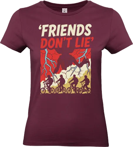 Friends Don't Lie - friends don't lie shirt, retro sci-fi horror t-shirt, demogorgon graphic tee, 80s nostalgia apparel, upside down clothing, supernatural mystery shirt, vintage monster hunter tee, kids on bikes graphic, hawkins inspired apparel, creepy creature design, distressed horror t-shirt, alternative 80s fashion, thriller fan gift, stranger vibes clothing, monster encounter art, retro lightning bolt design, iconic tv quote shirt, geek culture streetwear, sci-fi thriller merch - Standard T-Shirt (Frauen)