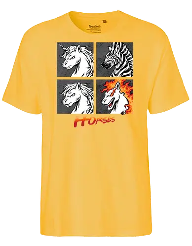 heads of fire - horse, fire, flame, illustration, year, zodiac, unicorn, myth, mythical, creature, monster, animal, angry, wild, beast - Fairtrade T-Shirt