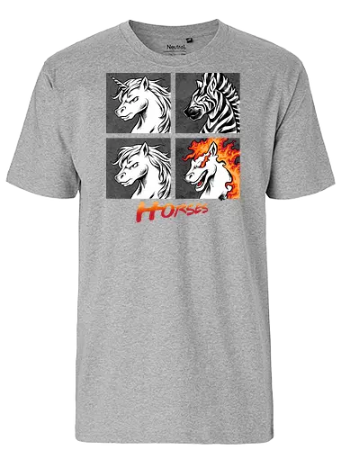 heads of fire - horse, fire, flame, illustration, year, zodiac, unicorn, myth, mythical, creature, monster, animal, angry, wild, beast - Fairtrade T-Shirt