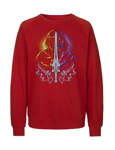 the strong one  - skeleton, guardian, villain, hero, halftone, cool, skull, strong, muscle, sword - Fairtrade Sweatshirt