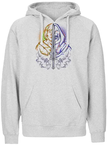the strong one  - skeleton, guardian, villain, hero, halftone, cool, skull, strong, muscle, sword - Fairtrade Hoodie
