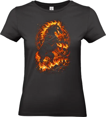 hellbound stallion - horse, fire, flame, illustration, year, zodiac, unicorn, myth, mythical, creature, monster, animal, angry, wild, beast - Standard T-Shirt (Frauen)