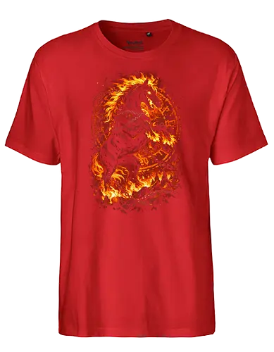 hellbound stallion - horse, fire, flame, illustration, year, zodiac, unicorn, myth, mythical, creature, monster, animal, angry, wild, beast - Fairtrade T-Shirt