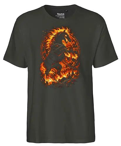 hellbound stallion - horse, fire, flame, illustration, year, zodiac, unicorn, myth, mythical, creature, monster, animal, angry, wild, beast - Fairtrade T-Shirt