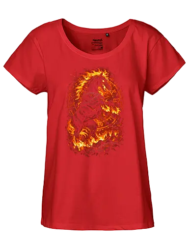 hellbound stallion - horse, fire, flame, illustration, year, zodiac, unicorn, myth, mythical, creature, monster, animal, angry, wild, beast - Fairtrade Girl Shirt