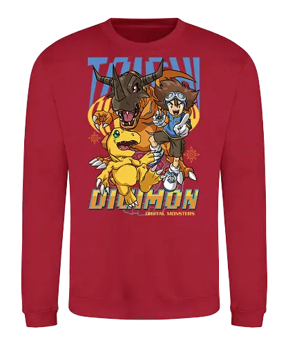 Tai Kamiya – Digital Monsters Chosen Child & Partner - digital monsters, digimon adventure, tai kamiya, chosen child, digidestined leader, digital partner, digital world, classic anime, manga anime, anime art - Sweatshirt