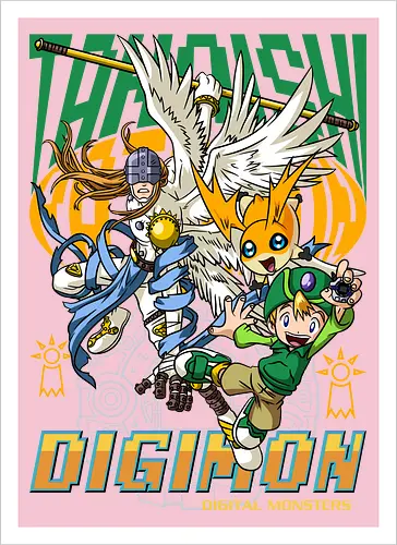 T.K. Takaishi – Digital Monsters Chosen Child & Partner - digital monsters, digimon adventure, tk takaishi, chosen child, digidestined, digital partner, hope crest, classic anime, manga anime, anime art - Kunstdruck