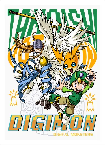 T.K. Takaishi – Digital Monsters Chosen Child & Partner - digital monsters, digimon adventure, tk takaishi, chosen child, digidestined, digital partner, hope crest, classic anime, manga anime, anime art - Kunstdruck