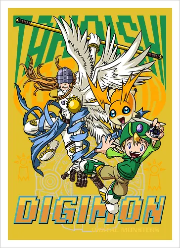 T.K. Takaishi – Digital Monsters Chosen Child & Partner - digital monsters, digimon adventure, tk takaishi, chosen child, digidestined, digital partner, hope crest, classic anime, manga anime, anime art - Kunstdruck