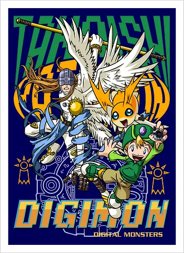 T.K. Takaishi – Digital Monsters Chosen Child & Partner - digital monsters, digimon adventure, tk takaishi, chosen child, digidestined, digital partner, hope crest, classic anime, manga anime, anime art - Kunstdruck