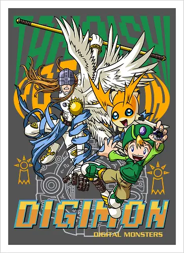 T.K. Takaishi – Digital Monsters Chosen Child & Partner - digital monsters, digimon adventure, tk takaishi, chosen child, digidestined, digital partner, hope crest, classic anime, manga anime, anime art - Kunstdruck