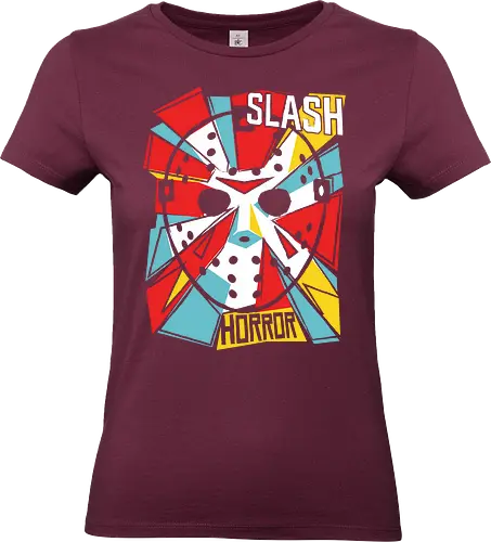 Retro Hockey Mask Slasher Graphic - slash horror shirt, hockey mask t-shirt, slasher movie apparel, 80s horror graphic tee, crystal lake fan art, vintage horror streetwear, geometric horror design, horror movie buff gift, scary movie clothing, pop art slasher top, hockey mask illustration, red and teal horror shirt, alternative horror fashion, halloween slasher tee, iconic horror mask apparel, retro horror cinema gear, slasher film merchandise, edgy horror aesthetic, masked killer t-shirt - Standard T-Shirt (Frauen)