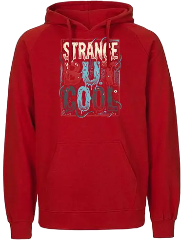 Strange But Cool - strange but cool shirt, retro sci-fi typography, monster text t-shirt, melting letters graphic tee, creepy eyeball apparel, tentacle monster clothing, 80s horror aesthetic, circuit board design, cosmic horror streetwear, weird and cool t-shirt, alternative fashion top, supernatural thriller merch, dripping letters art, teal and red graphic shirt, geek culture apparel, bizarre monster design, edgy typography tee, vintage sci-fi horror, unique statement shirt - Fairtrade Hoodie
