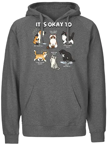 It Is Okay To - cat, always be yourself, ask for help, be yourself, cats, emotions, feel your feelings, feelings, inspirational, make mistakes, mental health, mental illness, motivational, motivational words, quotes - Fairtrade Hoodie